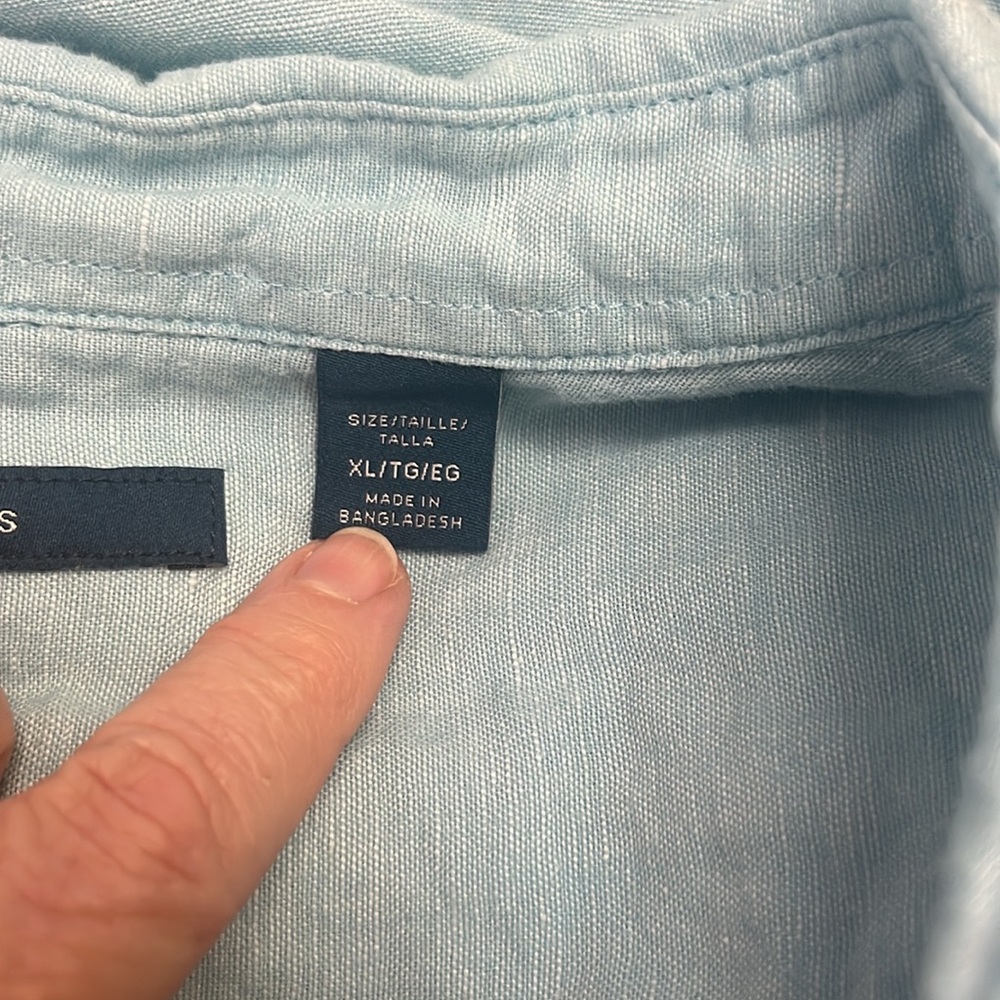 Perry Ellis Linen-Cotton Blend Button-Down Aqua Sea Blue Roll-Sleeve Shirt Sz XL - Picture 5 of 6
